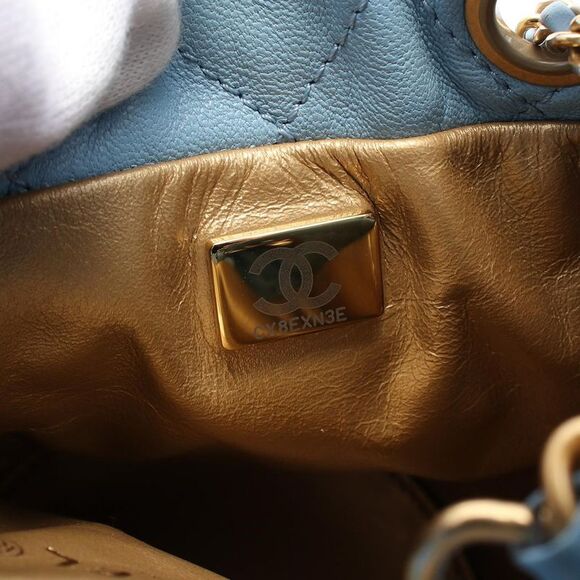 Pre Loved Chanel Quilted Lambskin Pearl Crush Bucket Bag Women Blue - Picture 6 of 7
